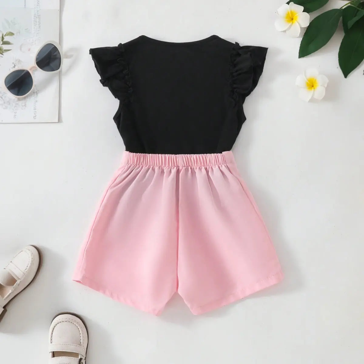 Girls Typographic Printed Top With Pink Shorts Set Sets