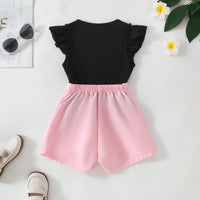 Girls Typographic Printed Top With Pink Shorts Set Sets