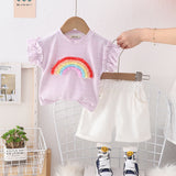 Girls Rainbow Applique Short Sleeve T-Shirt With Shorts