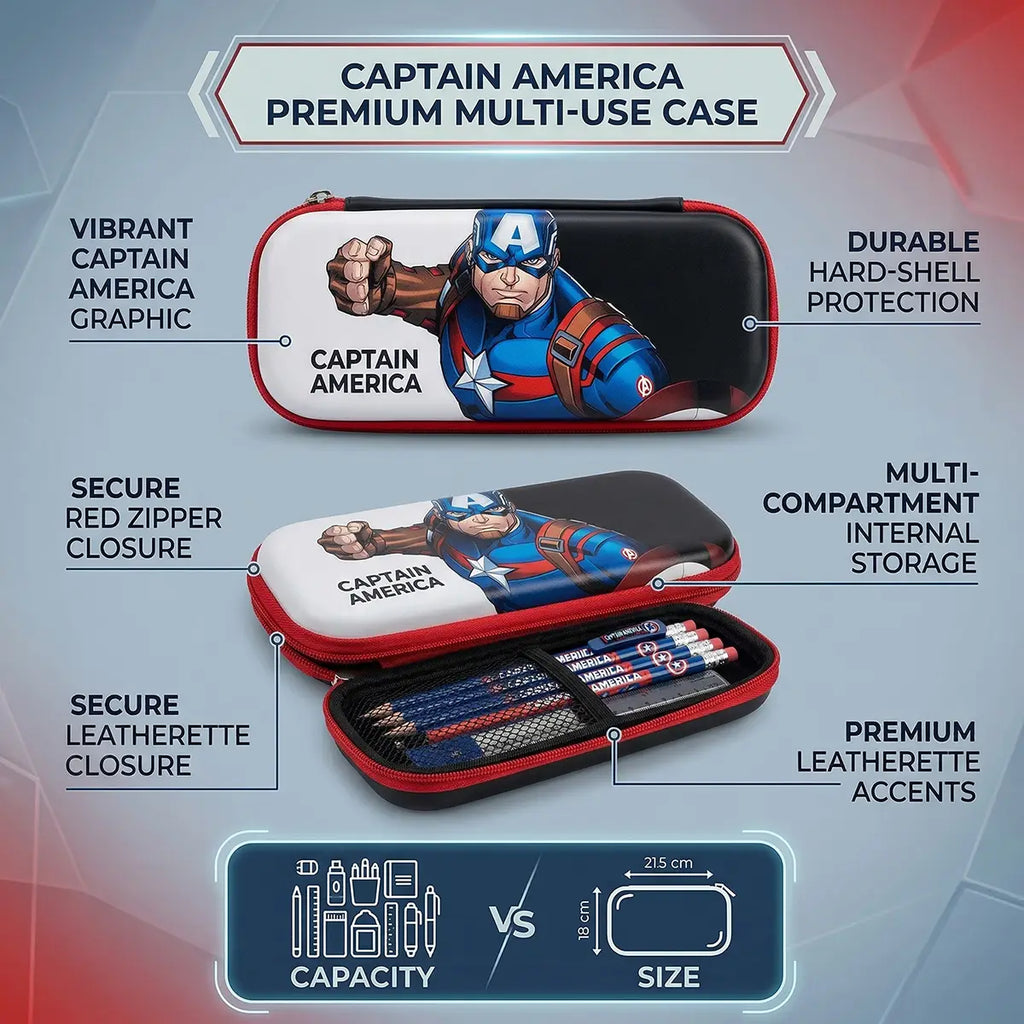 Captain America Superhero Hard Case Pencil Pouch for Kids Trending Accessories
