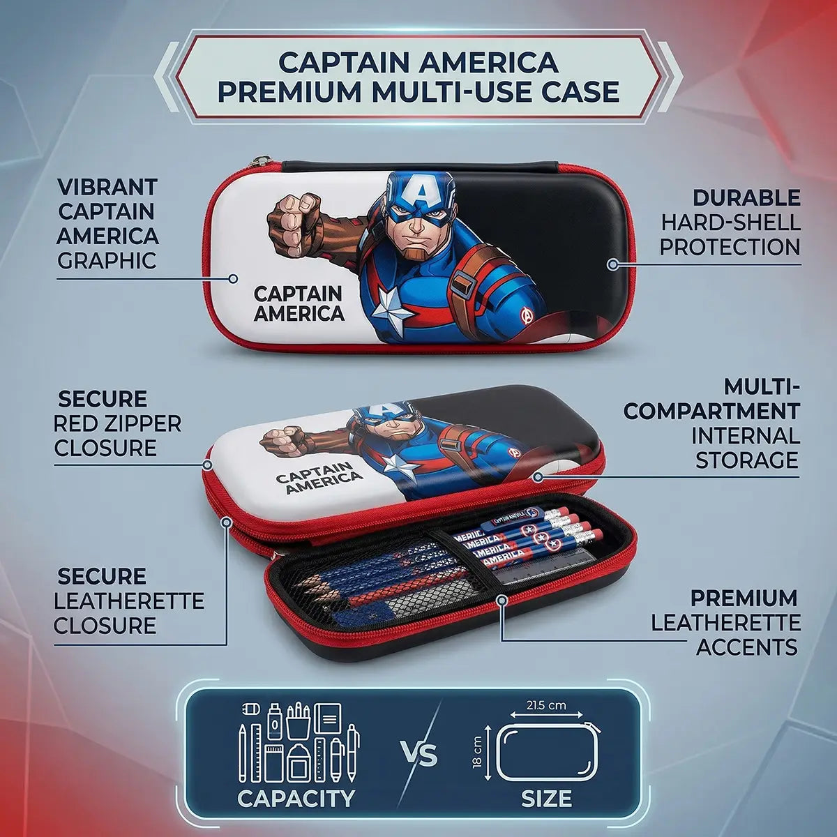 Captain America Superhero Hard Case Pencil Pouch for Kids Trending Accessories