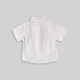 Boys Beige Striped Casual Shirt with Shark Embroidery Shirts