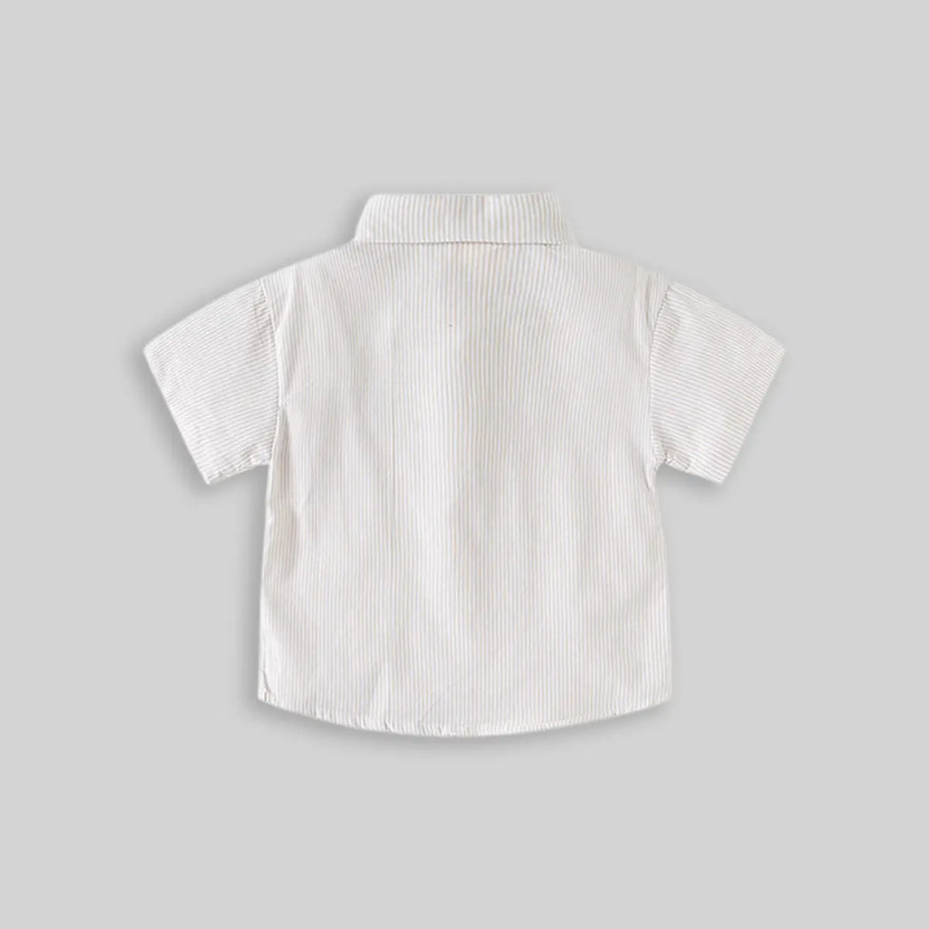 Boys Beige Striped Casual Shirt with Shark Embroidery Shirts