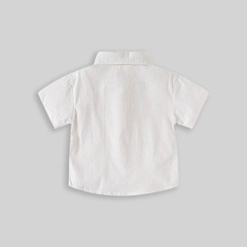 Boys Beige Striped Casual Shirt with Shark Embroidery Shirts