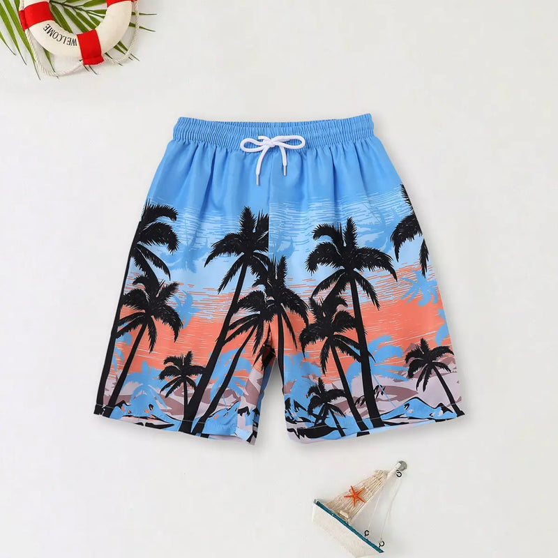 Boys Light Blue Tropical Printed Shorts With Elasticated Waistband Shorts Light Blue 7-8 Y