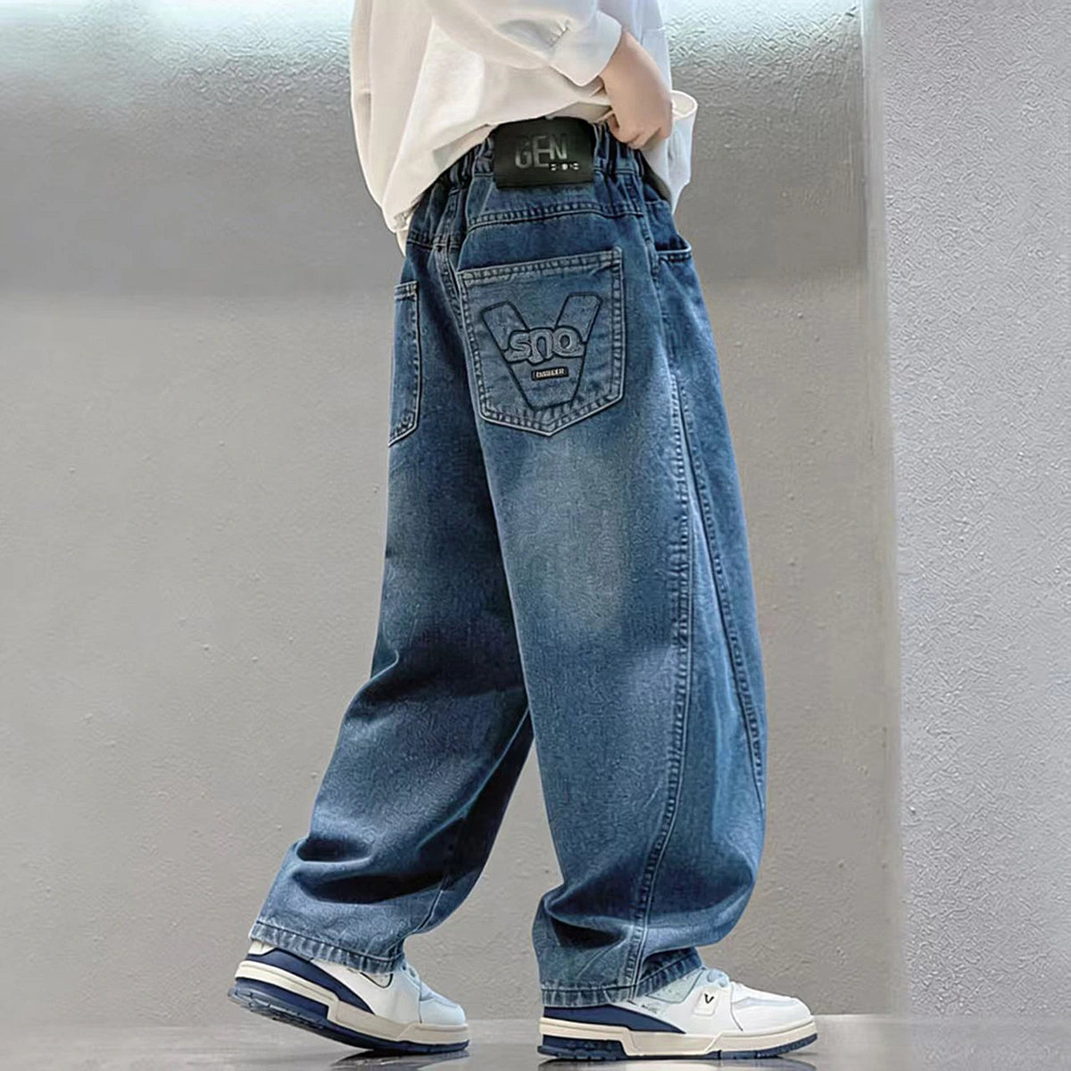 Boys Blue Typographic Baggy Fit Denim Jeans Pants