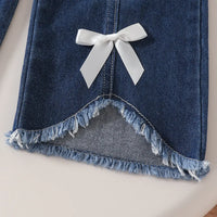 Girls Black Graphics Short Sleeves T-Shirt With Denim Pants Set Sets