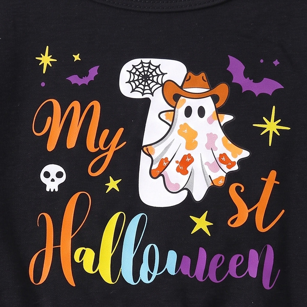Girls Black My 1st Halloween Typography Fit & Flare Dress Casual Dresses