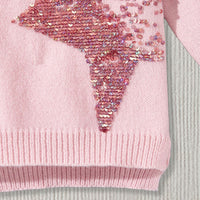 Girls Pink Star Sequins Full Sleeves Pullover Sweaters & Cardigans