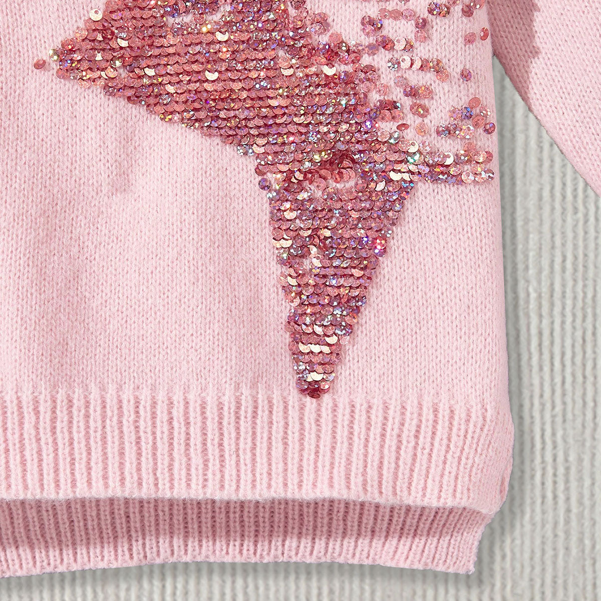 Girls Pink Star Sequins Full Sleeves Pullover Sweaters & Cardigans