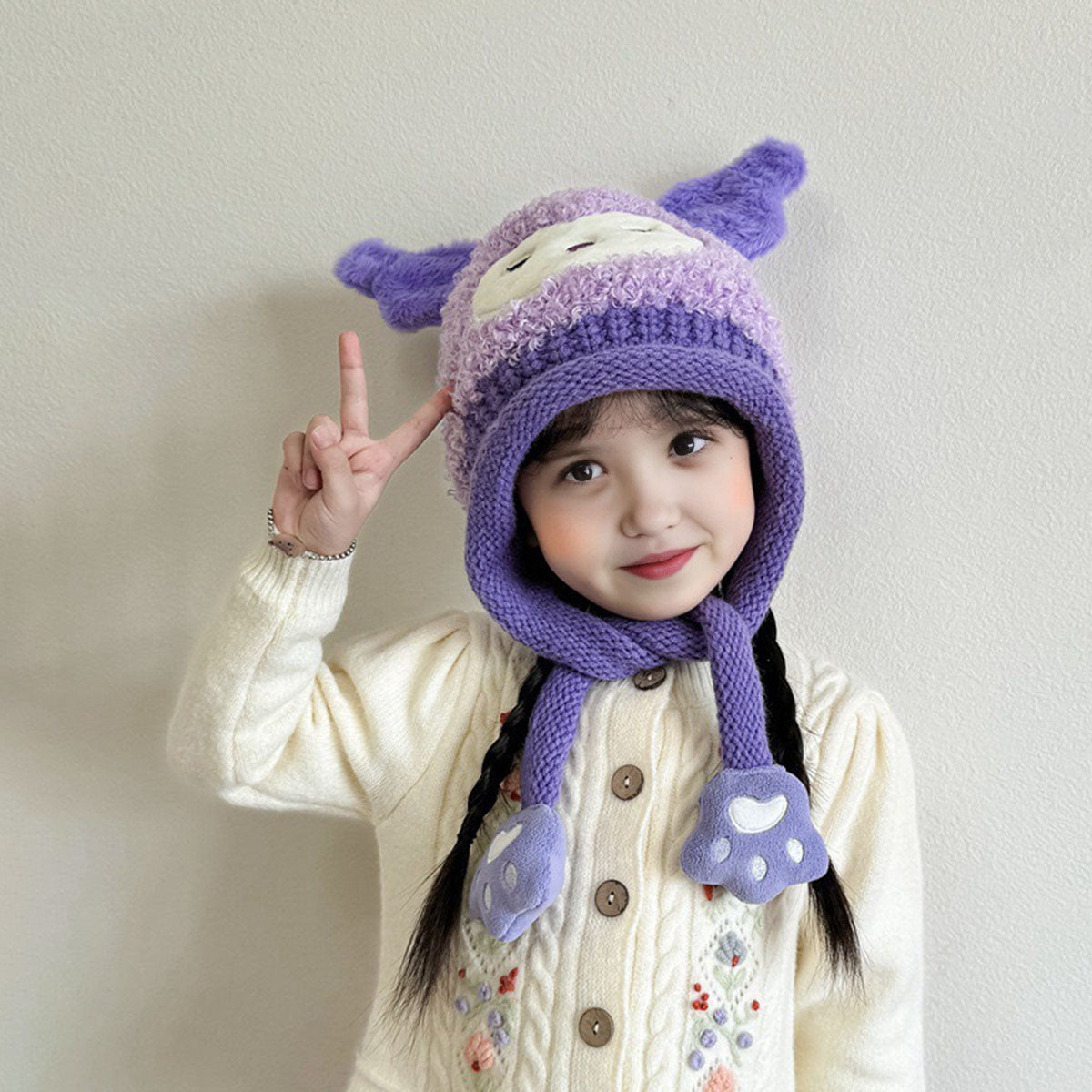 Kids Warm Animated Embroidered Beanie Cap Trending Accessories Purple Onesize