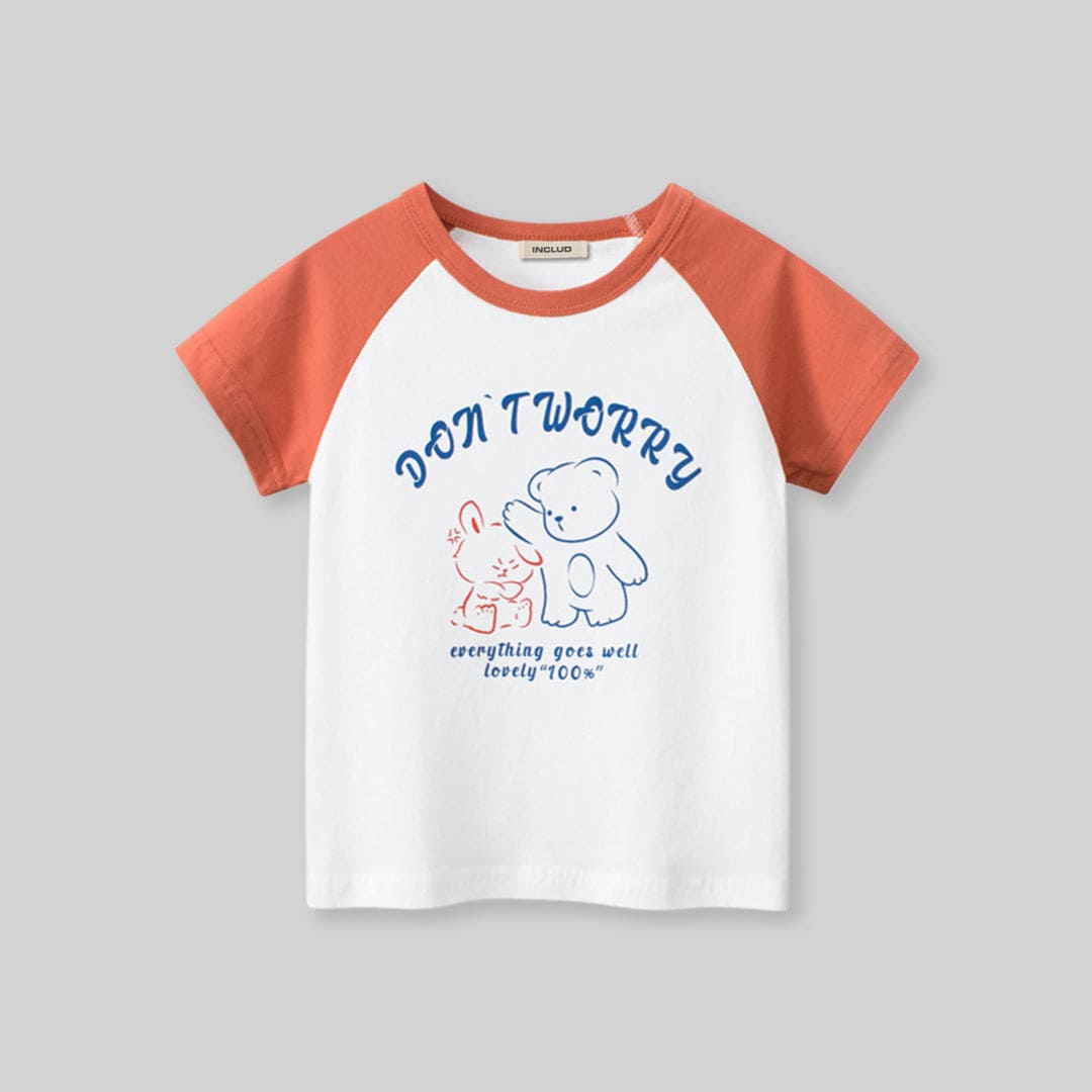 Girls Printed Short Sleeves T-Shirt Tshirts Orange 1-2 Y 