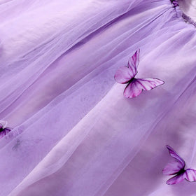 Girls Lavender Butterfly Applique A-line Dress Casual Dresses
