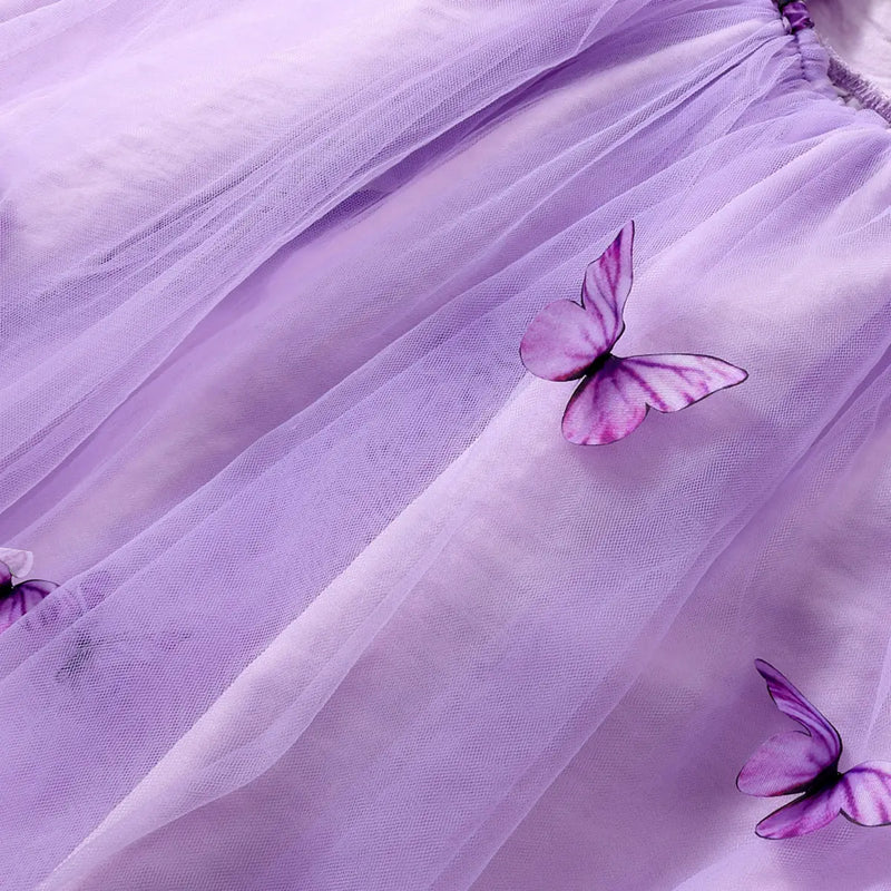 Girls Lavender Butterfly Applique A-line Dress Casual Dresses