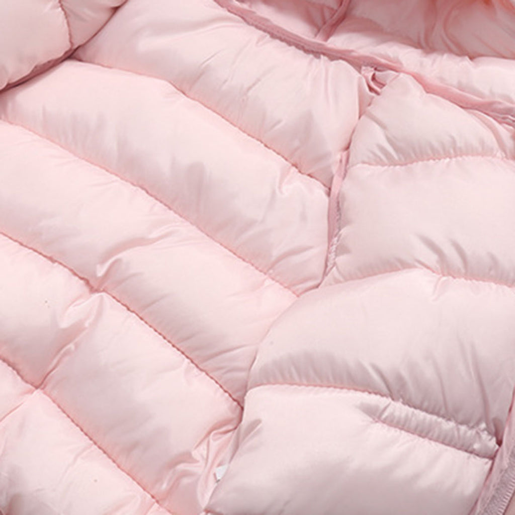 Boys Light Pink Solid Front Zipper Hooded Puffer Jacket Coats & Jackets