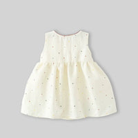 Girls Beige Polka Dot Print Fit & Flare Dress With Patch Embroidery Casual Dresses