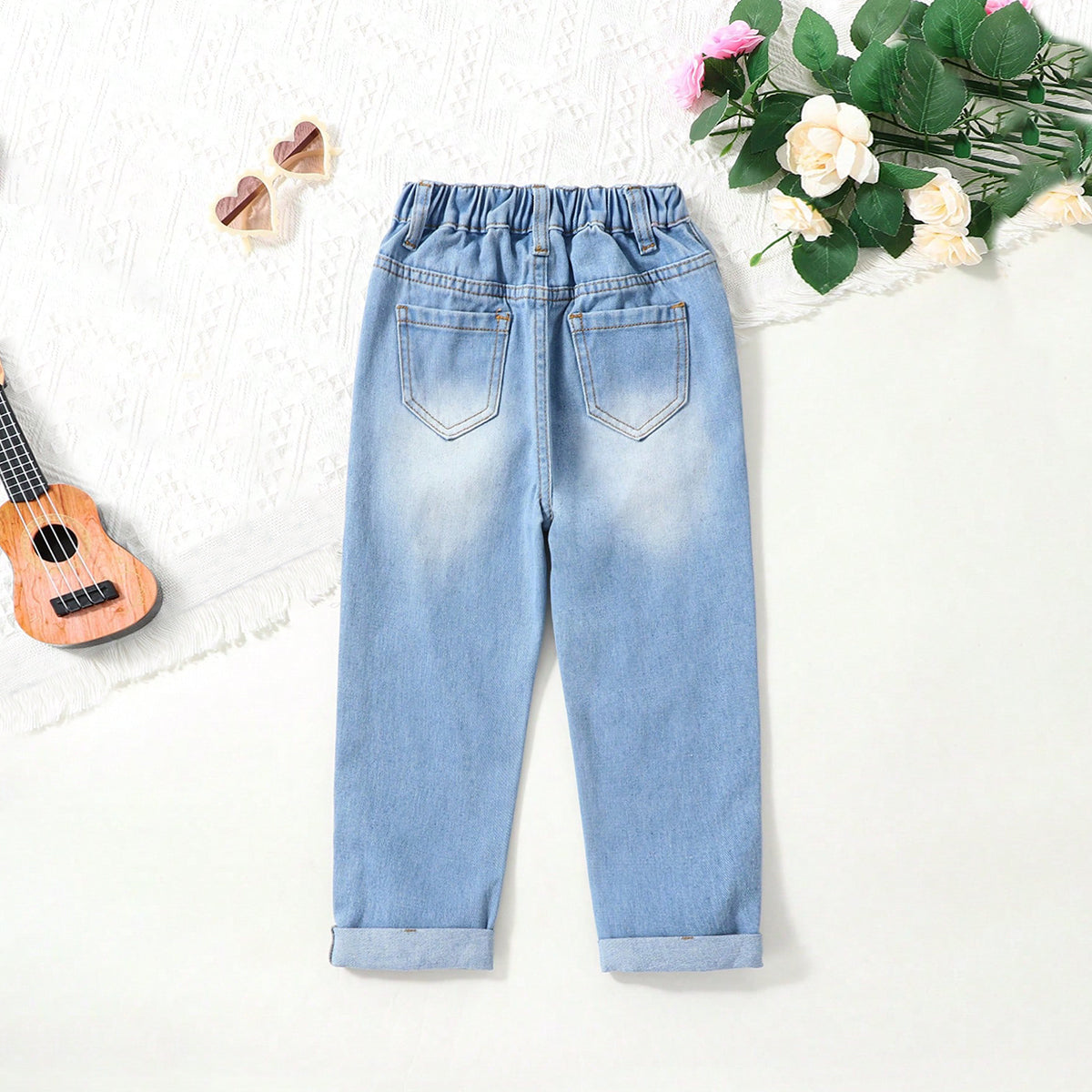 Girls Light Blue Distressed Denim Pant Jeans