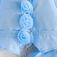 Girls Sky Blue Floral Applique Waistcoat With Camisole Top And Pants Set 3 pc. Sets