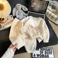 Girls Beige Typographic Embroidered Long Sleeves Top With Pants Sets Sets Beige 1-2 Y