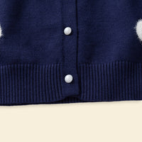 Girls Navy Blue Self Heart Design Winter Cardigan Sweaters & Cardigans