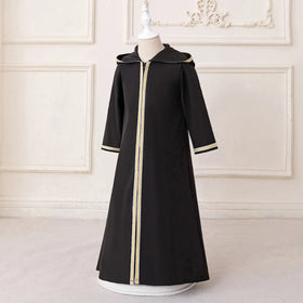 Girls Black Hooded Abaya Dress With Long Sleeves Casual Dresses