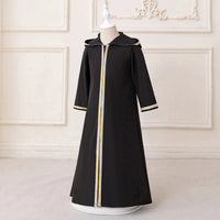 Girls Black Hooded Abaya Dress With Long Sleeves Casual Dresses