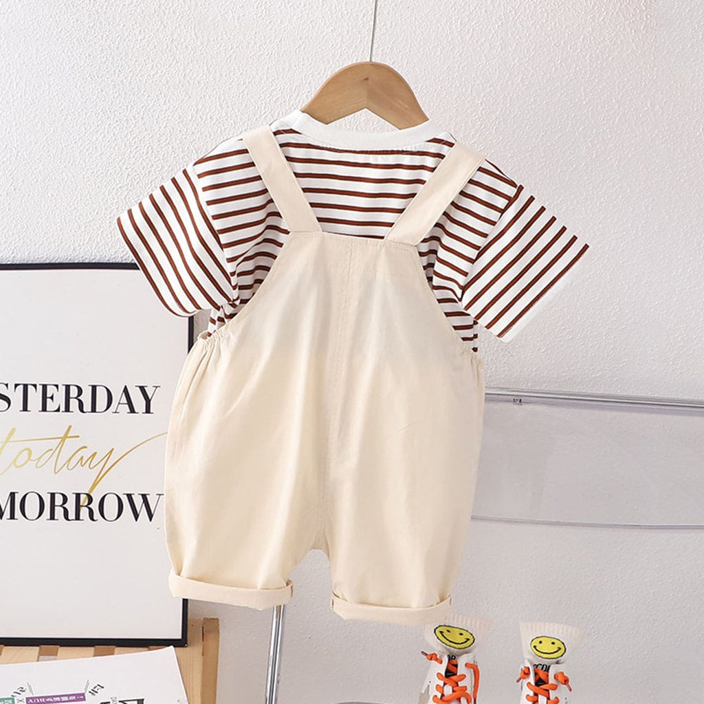 Boys Short Sleeve Striped T-Shirt With Short Length Dungaree 2 pc. Sets   