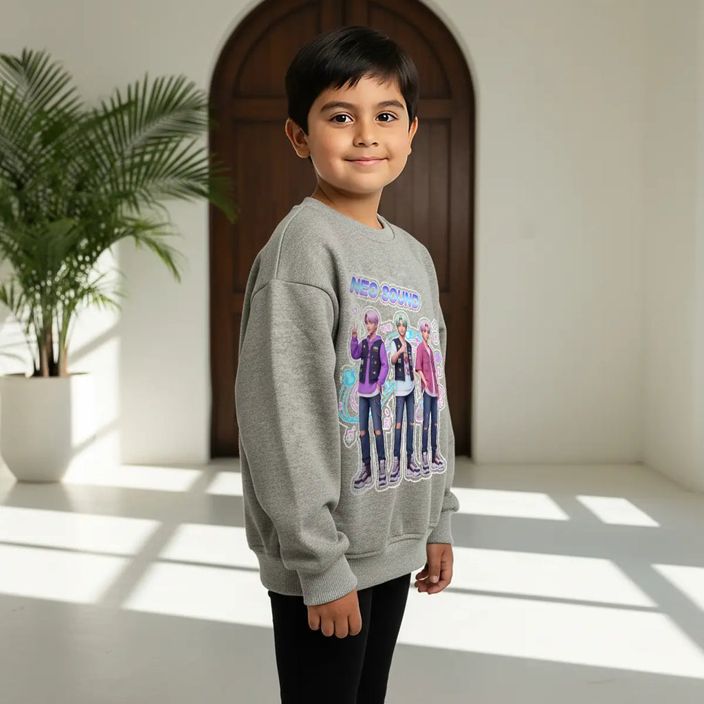 Boys Grey Neo-Sound Graphics Crew Neck Sweatshirt Sweatshirts & Hoodies