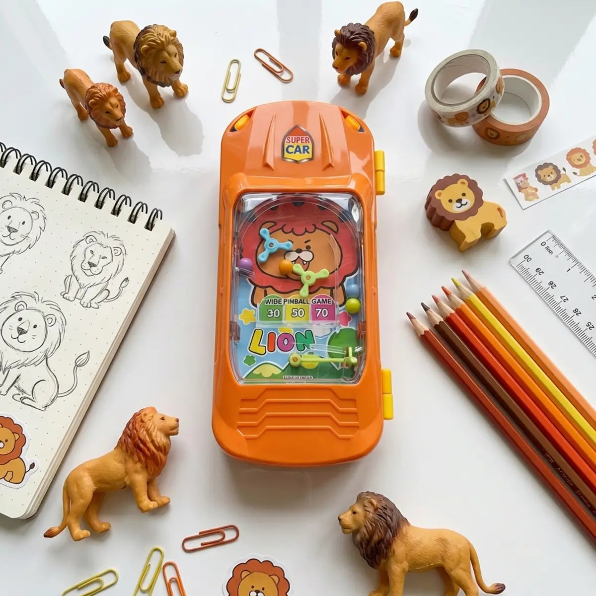 Pinball Game Orange Color Lion Pencil Box for Boys & Girls Trending Accessories