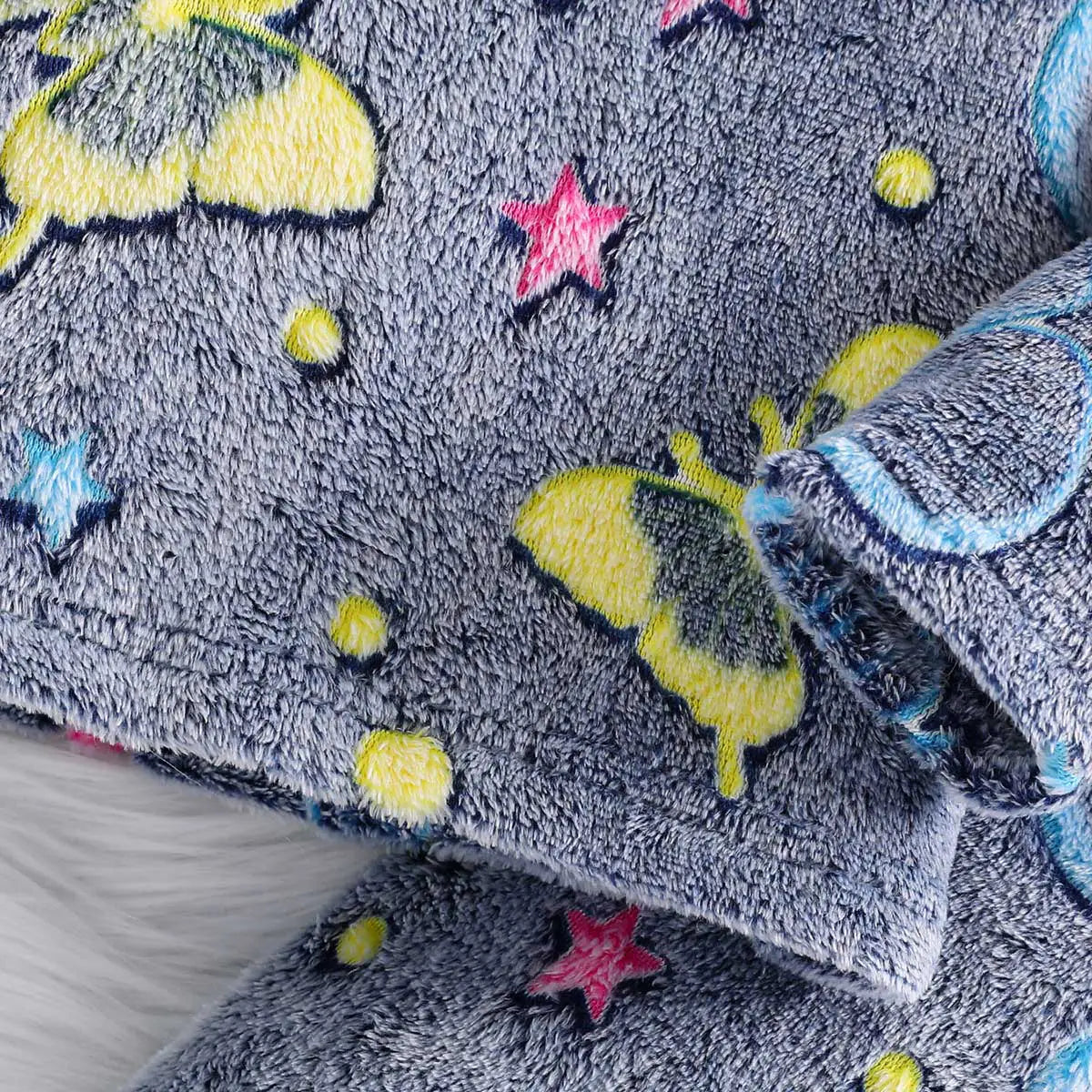 Girls Grey Self-Design Butterfly Patterns Hooded Fleece Sweatshirt With Pant Co-ord Sets 2 pc. Sets