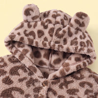 Girls Brown Leopard Print Hooded Zipper Jacket Coats & Jackets