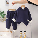Boys Navy Blue Hooded Sweatshirt With Jogger Co-ord Sets