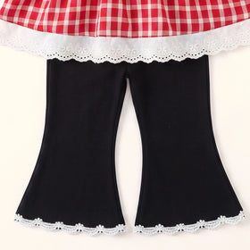 Girls Red Checked Bell Sleeve Top With Pants Sets 2 pc. Sets