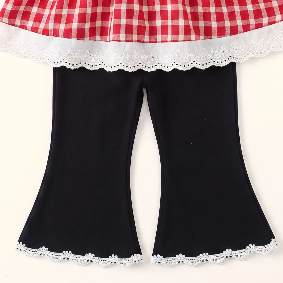 Girls Red Checked Bell Sleeve Top With Pants Sets 2 pc. Sets