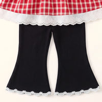 Girls Red Checked Bell Sleeve Top With Pants Sets 2 pc. Sets