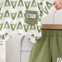 Boys Green Printed Short Sleeves T-Shirt With Contrast Patch Pocket And Shorts Set 2 pc. Sets