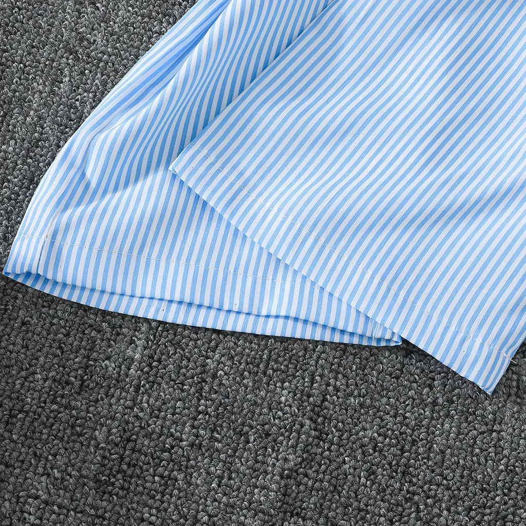 Girls Light Blue Stripes High-low Hem Top With Pants Co-ord Sets Sets