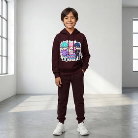 Boys Maroon K-Pop Fever Graphics Hoodie With Jogger Co-ord Sets Sets Maroon 4-5 Y