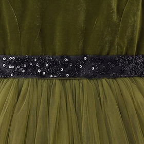 Girls Olive Green Sleeveless Fit & Flare Party Dress Party Dresses
