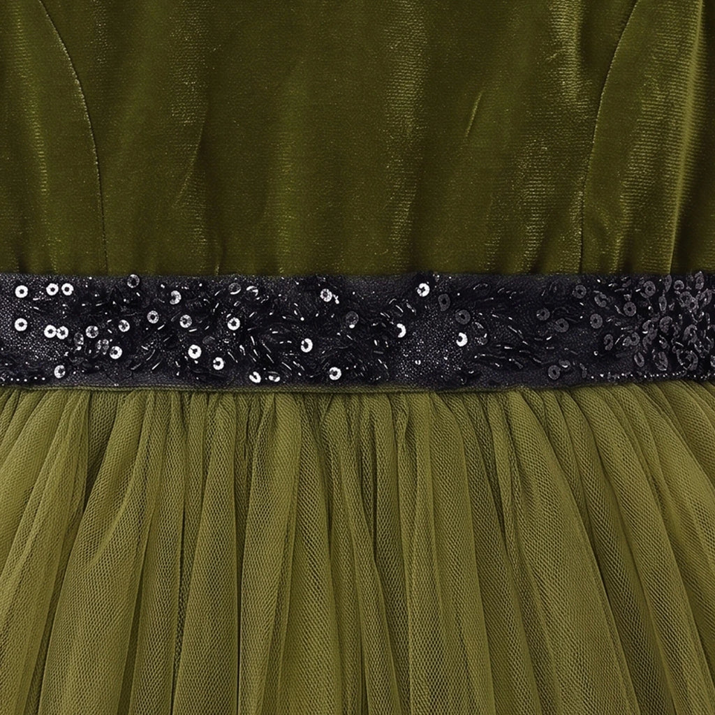 Girls Olive Green Sleeveless Fit & Flare Party Dress Party Dresses