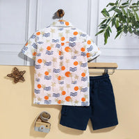 Boys Orange Tropical Print Shirt With T-Shirt & Elasticated Shorts Sets 3 pc. Sets