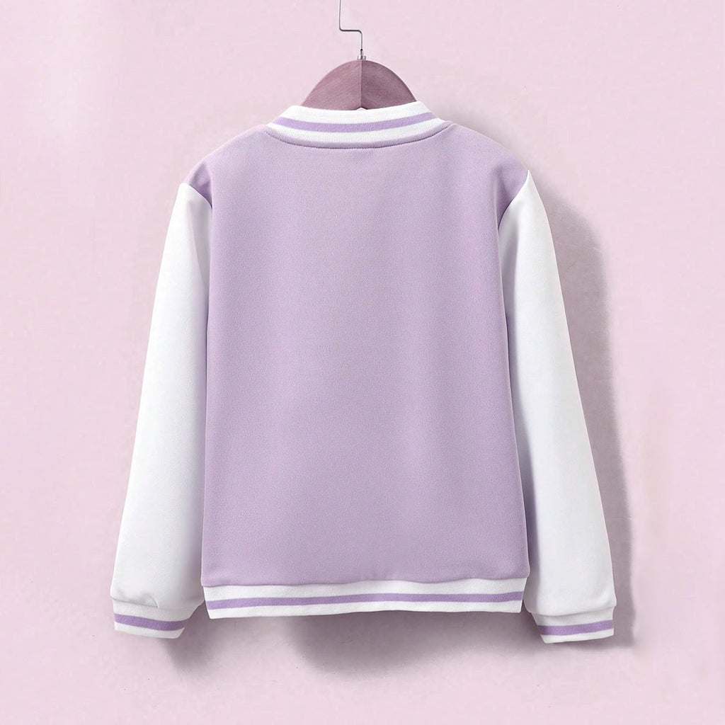 Girls Lilac Solid S Applique varsity Jacket Coats & Jackets