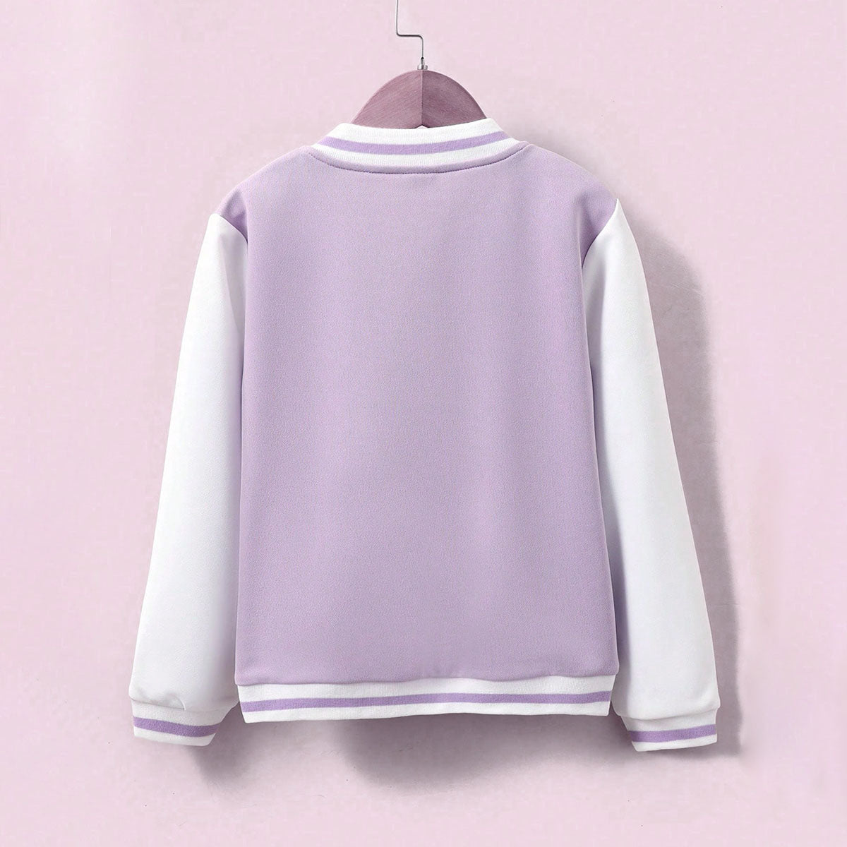 Girls Lilac Solid S Applique varsity Jacket Coats & Jackets