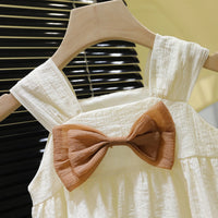 Girls Brown Textured Bow Detail Sleeveless Top With Shorts Set Sets