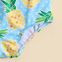 Girls Yellow Pineapple Print One Shoulder Top With Briefs Swimwear Sets Sets