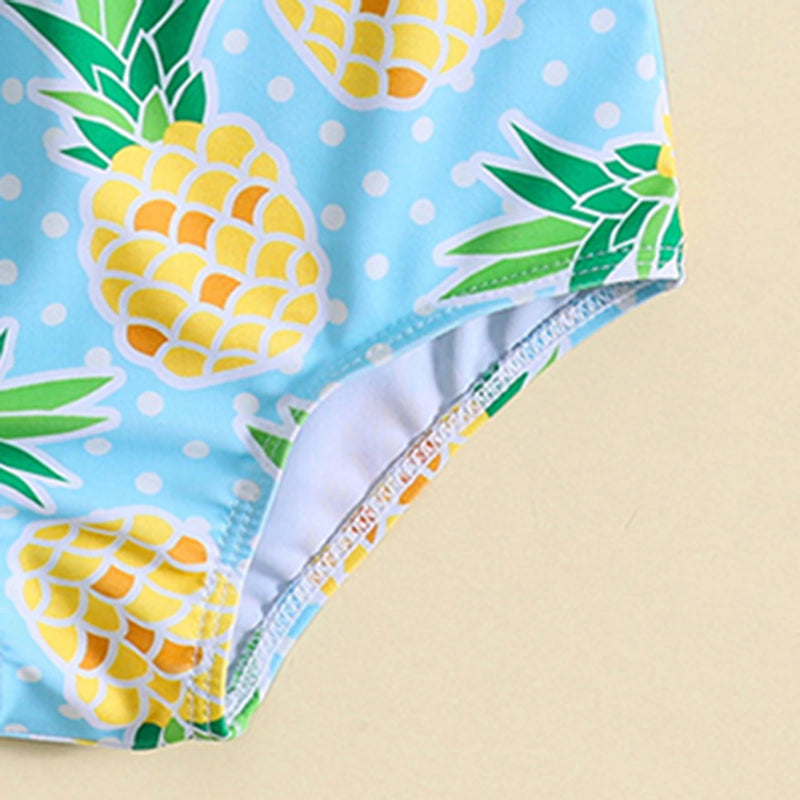 Girls Yellow Pineapple Print One Shoulder Top With Briefs Swimwear Sets Sets