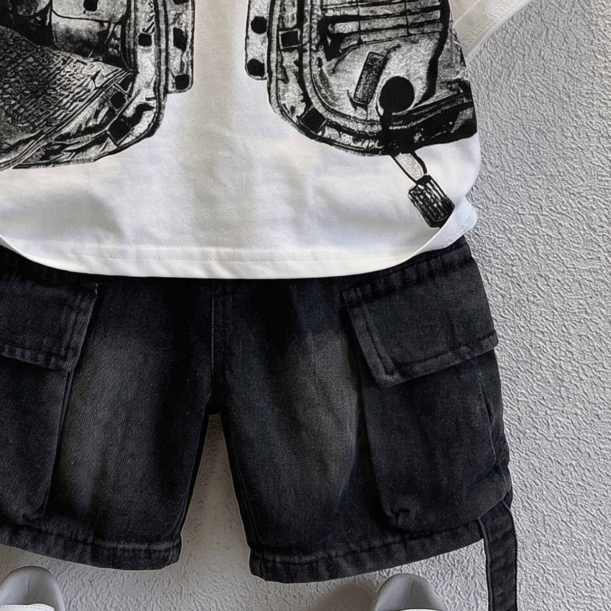 Boys Black Short Sleeve Graphic Print T-Shirt With Denim Shorts Sets 2 pc. Sets