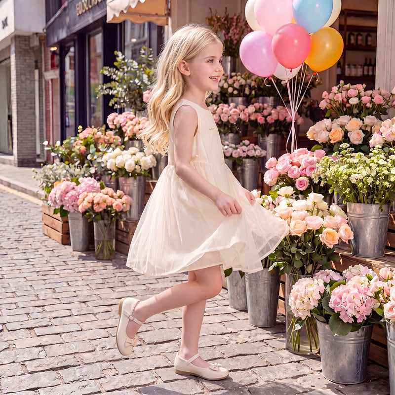 Girls Cream Sleeveless Fit & Flare Dress Casual Dresses