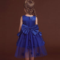 Girls Royal Blue Embroidered Sleeveless Layered Party Dress With Bow Party Dresses