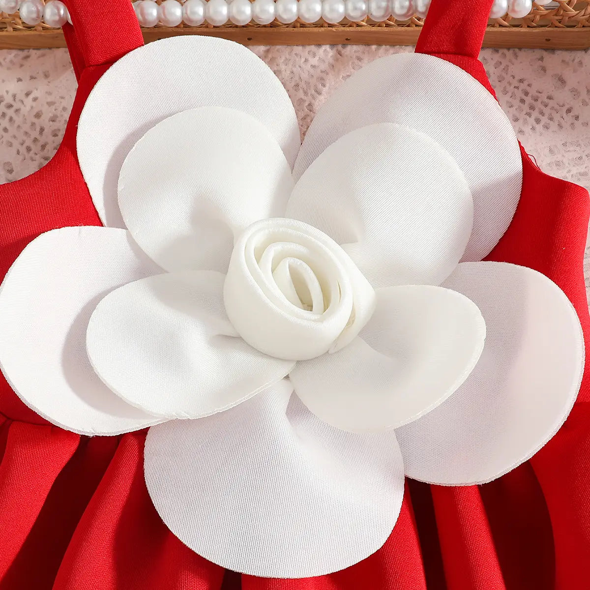 Girls Red Flower Applique Fit & Flare Party Wear Dress Party Dresses